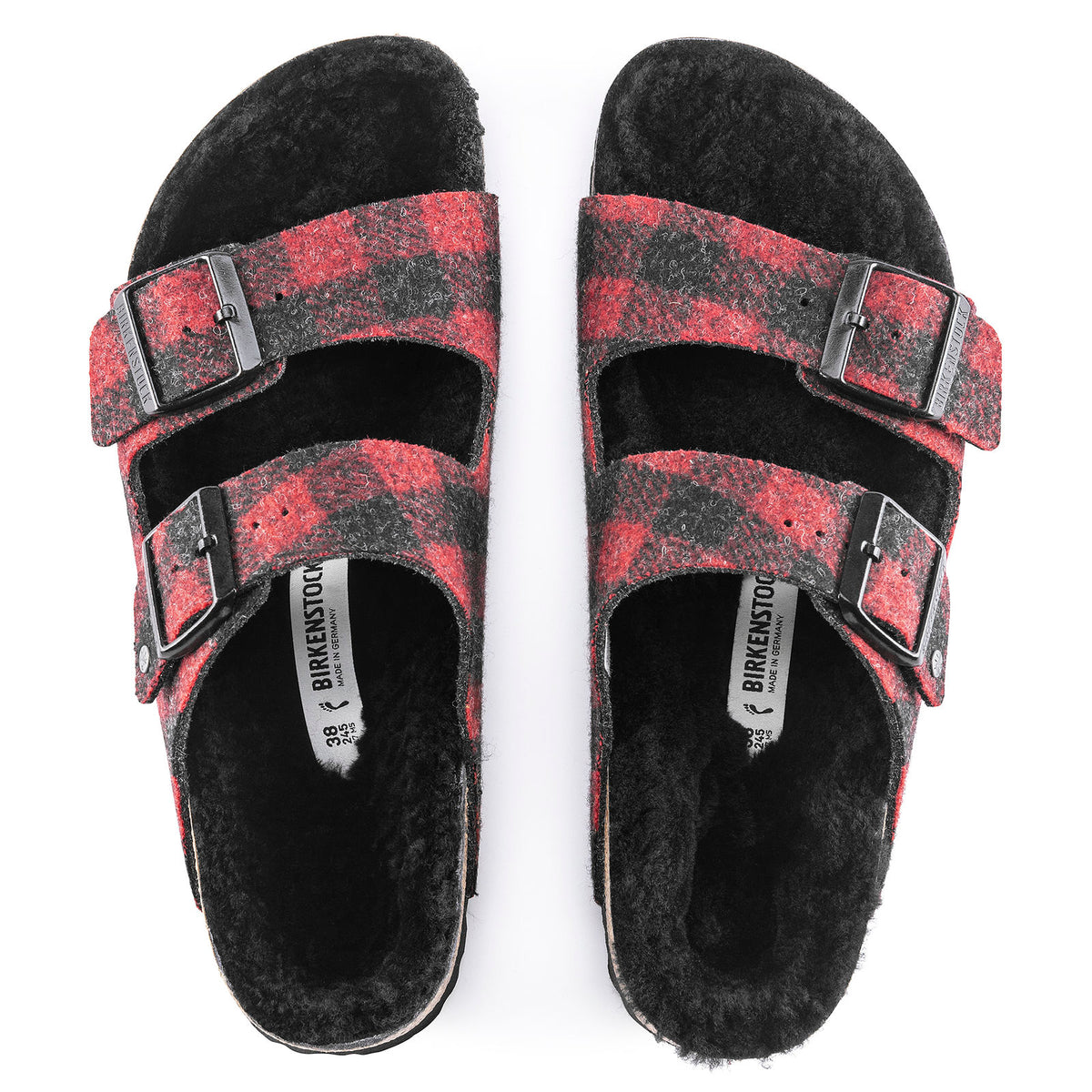 Birkenstock Red and Black Plaid Slip-On Clogs Birkenstock Arizona Shearling Plaid Red | BIRKENSTOCK  main image 3