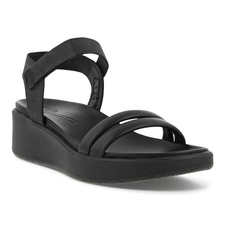 Strap Ecco Wedge Sandals Ecco Elevate Black Leather Platform Wedge