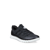 Black sneaker with white sole on a white background