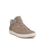 Brown winter sneaker with fur lining on a white background