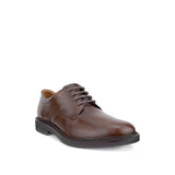 Brown leather dress shoe on a white background