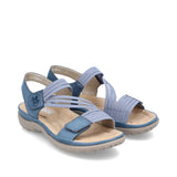 Pair of blue sandals with a white background