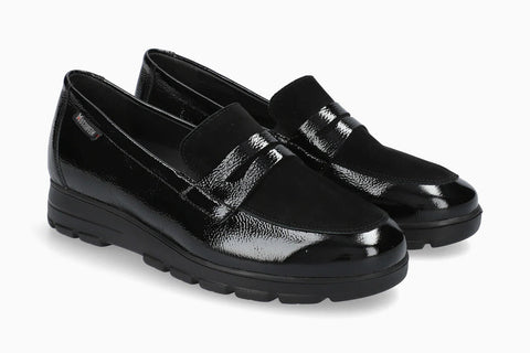 Pair of black loafers on a white background