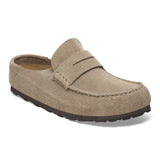 Beige suede loafer shoe on a white background