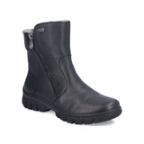 Black leather boot with a zipper on a white background