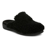 Black fuzzy slipper on a white background