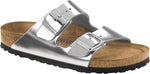 Birkenstock Arizona in Metallic Silver with Black Bottom