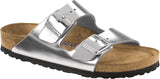 Birkenstock Arizona in Metallic Silver with Black Bottom