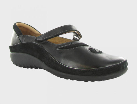 Naot Matai in Black Madras Leather / Black Suede